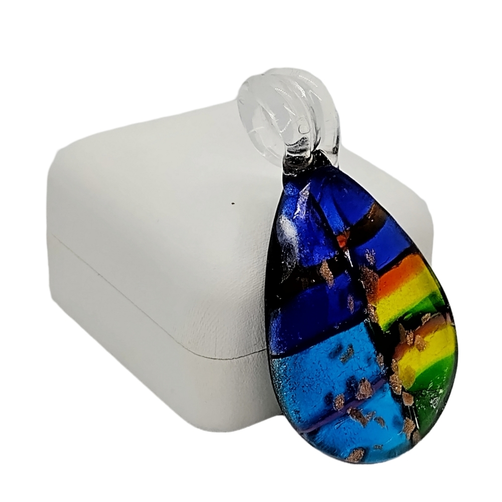 Multicolor Art Glass Teardrop Pendant | Rainbow Abstract Design